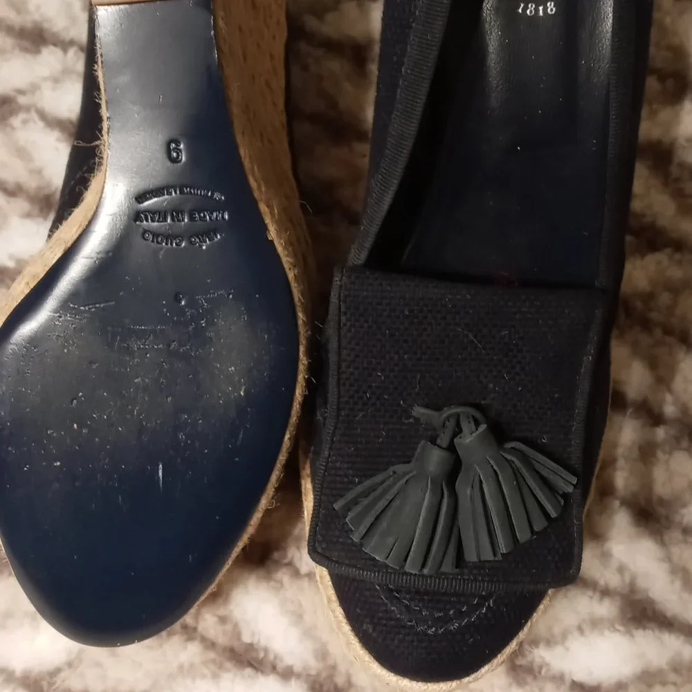 Navy blue Espadrille Tassel platform high heel wedge Women shoe